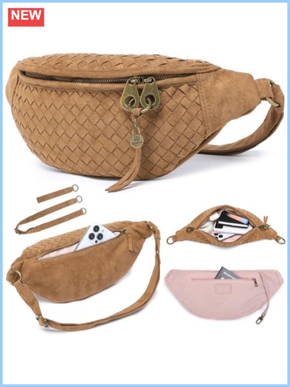 Vegan Suede Woven Anti-Pickpocket Crossbody Bag RFID Sling Travel Purse